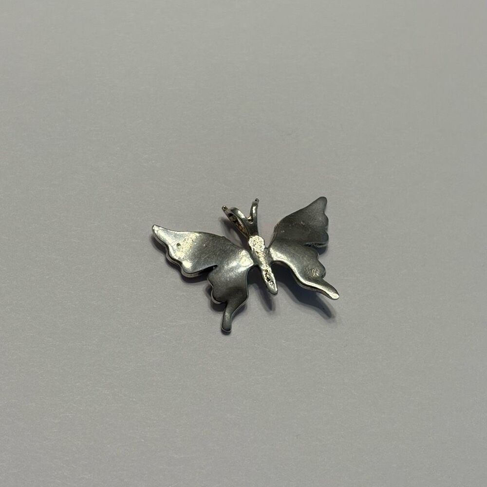 Butterfly Necklace Pendant Silver Orange Green Blue - Picture 4 of 6